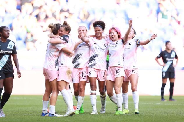 Angel City FC celebrates against Gotham FC