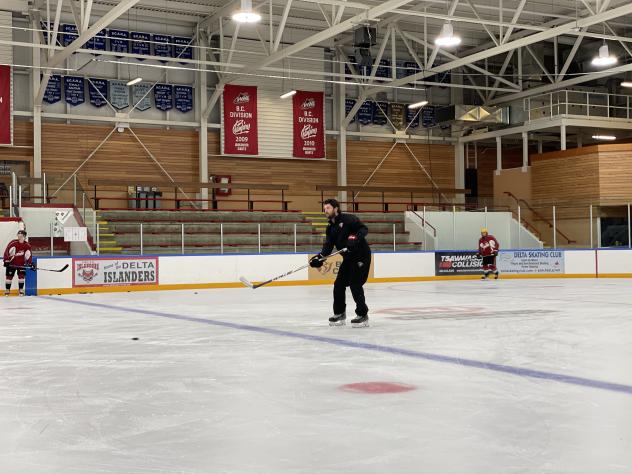 Vancouver Giants' new Player Development Coach, Brent Seabrook, on the ice