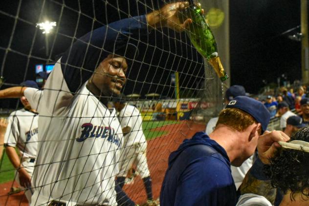 Pensacola Blue Wahoos celebrate after win