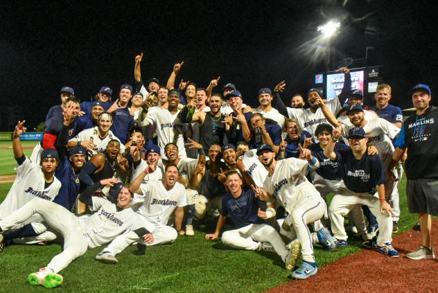 Pensacola Blue Wahoos celebrating victorious night