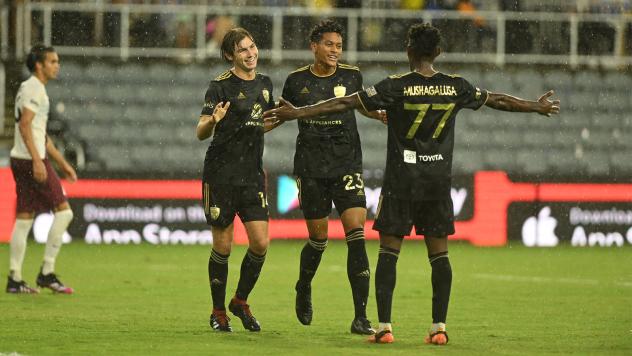 Louisville City FC reacts after a goal against Sacramento Republic