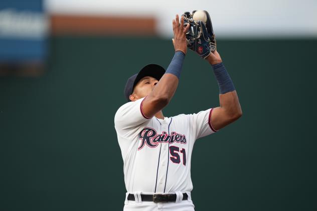 Tacoma Rainiers' Erick Mejia in action