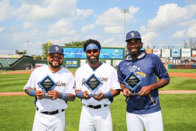 Elmer Reyes (left), Melky Mesa, and Eduardo Rivera of the York Revolution