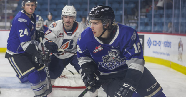 Victoria Royals' Carson Miller and Carson Golder in action