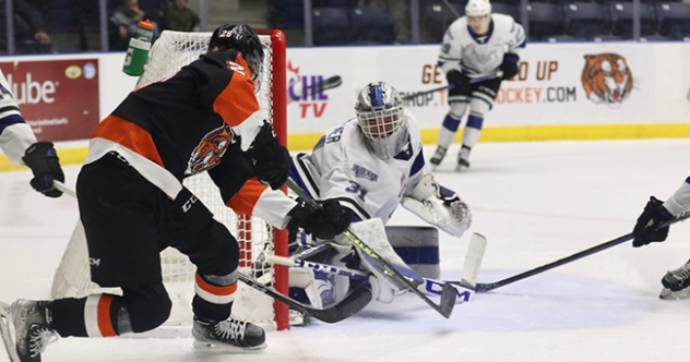 Victoria Royals' Tyler Palmer versus Medicine Hat Tigers'	Reid Andersen