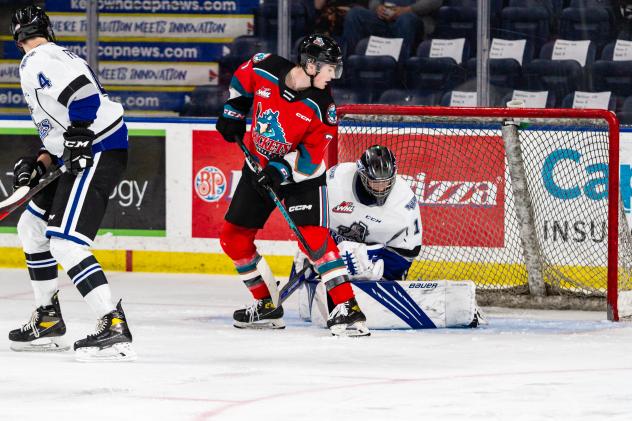 Kelowna Rockets set up in front of the Victoria Royals net