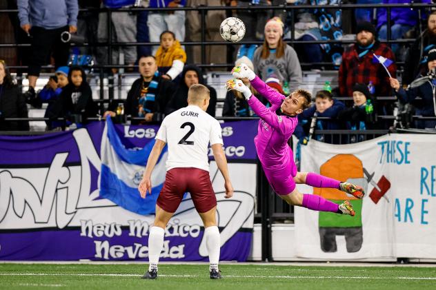 Sacramento Republic FC's Jack Gurr takes on the Colorado Springs Switchbacks FC