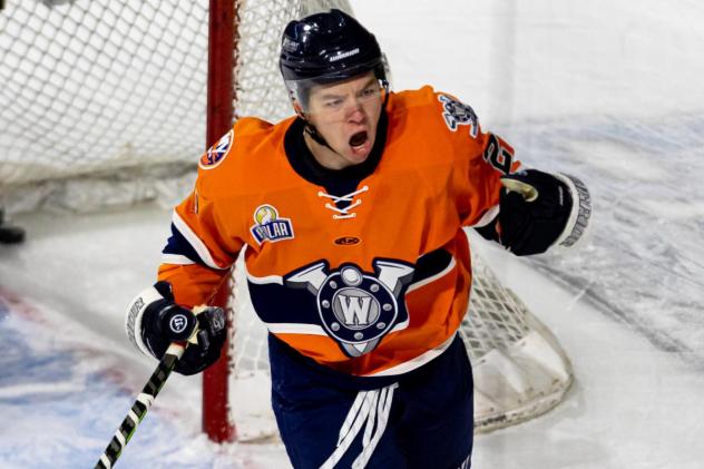 Worcester Railers' Collin Adams celebrates win